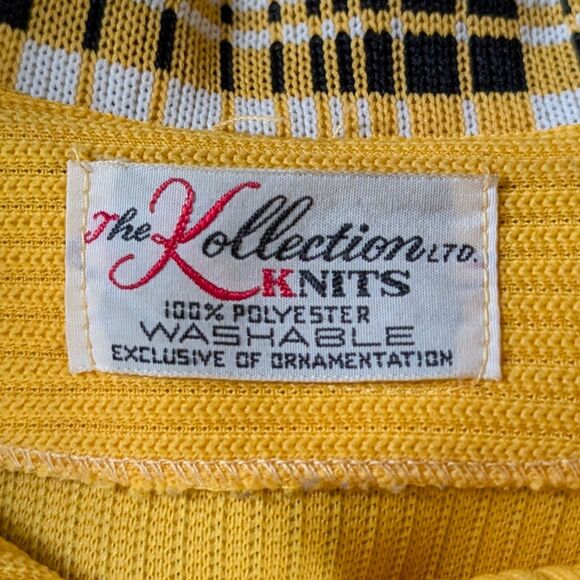 Vintage Collared Button Up Mini Dress Women's Small Yellow Black Plaid 70s - Picture 4 of 5